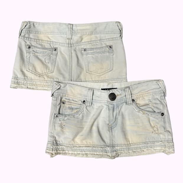 distressed low-rise denim mini skirt