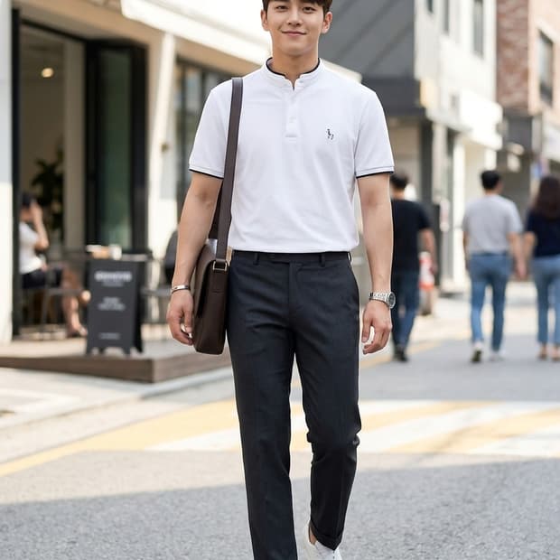 헤지스(HAZZYS) 배색 헨리넥 반팔 카라티