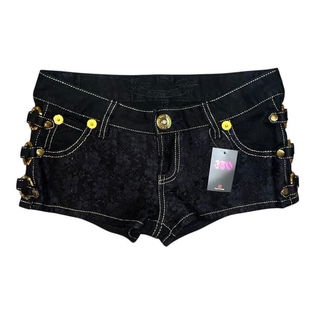 사이드 링 앞면 레이스 데님숏팬츠 갸루y2k펑크