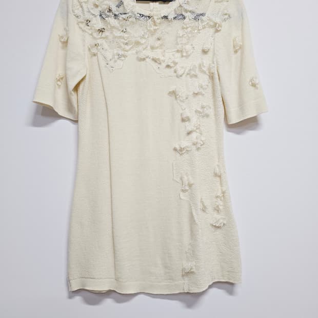 오브제  레이스 반팔 니트