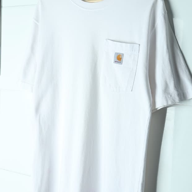 (S-L) 칼하트 반팔 티셔츠 이염 에이징 흰색 원포켓-H33295