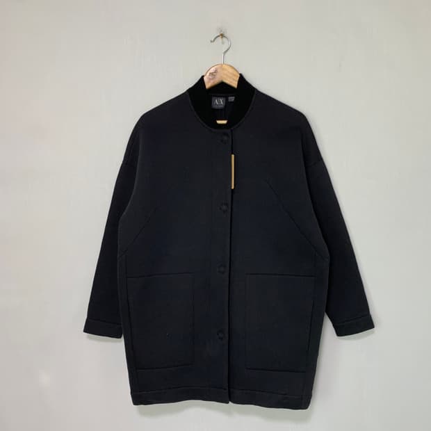 아르마니 익스체인지 면 혼방 블랙 버튼 봄버 자켓 남성 M 남녀공용