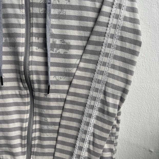 Vintage Prenda Grey Stripe Hood Zip-Up