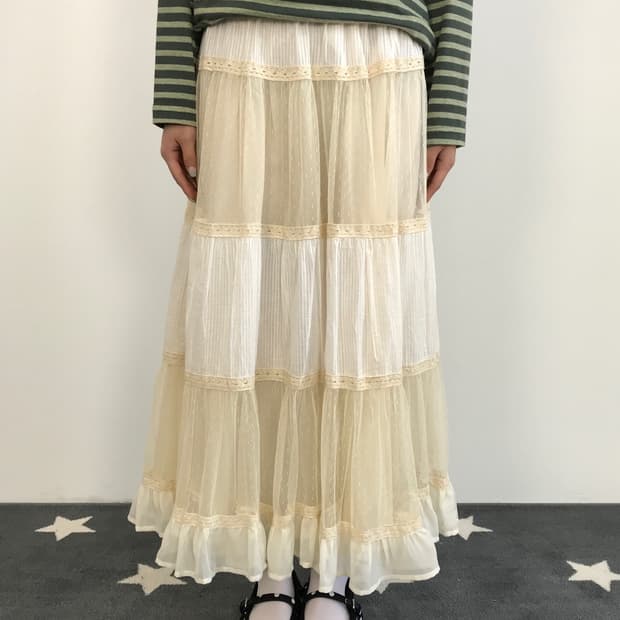 Jpn Tiered Lace & Tulle Maxi Skirt 