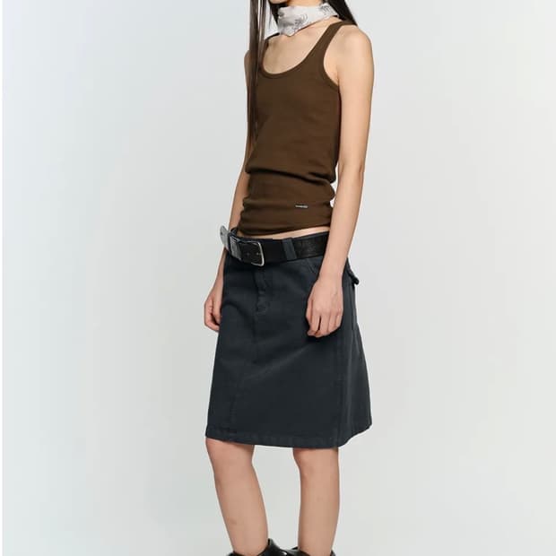 썬번프로젝트 straight cotton midi skirt, navy