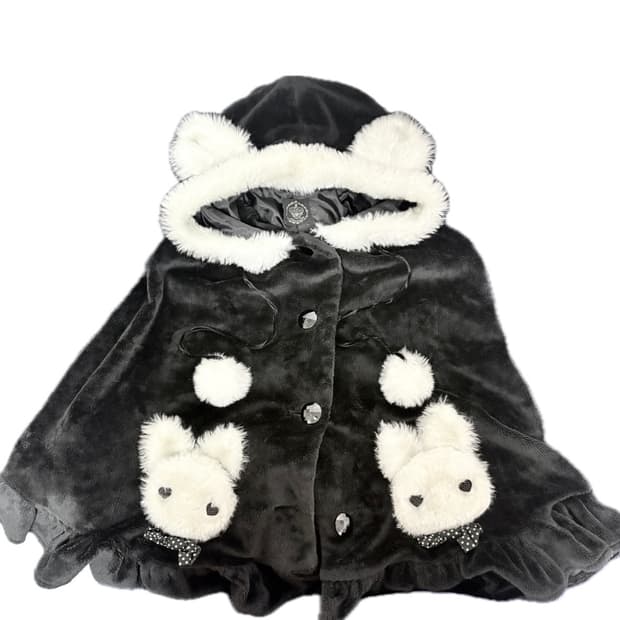 토끼 귀 후드 망토 블랙 케이프 코트 히메갸루 양지뢰 로리타 우사미미