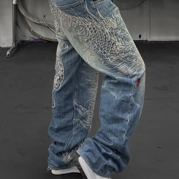 카라쿠리 타마시 오리엔탈 드래곤 데님팬츠