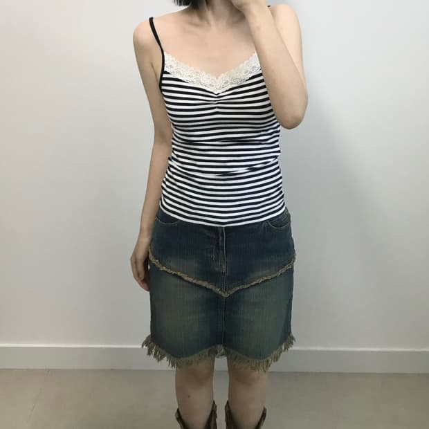 빈티지 레이스 스트라이프 나시