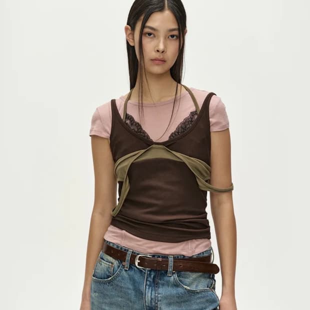 앤더슨벨 UPSIDE-DOWN LAYERED T-SHIRT