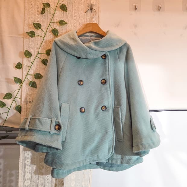 OLIVE DES OLIVE 민트빛 더블버튼 케이프 코트