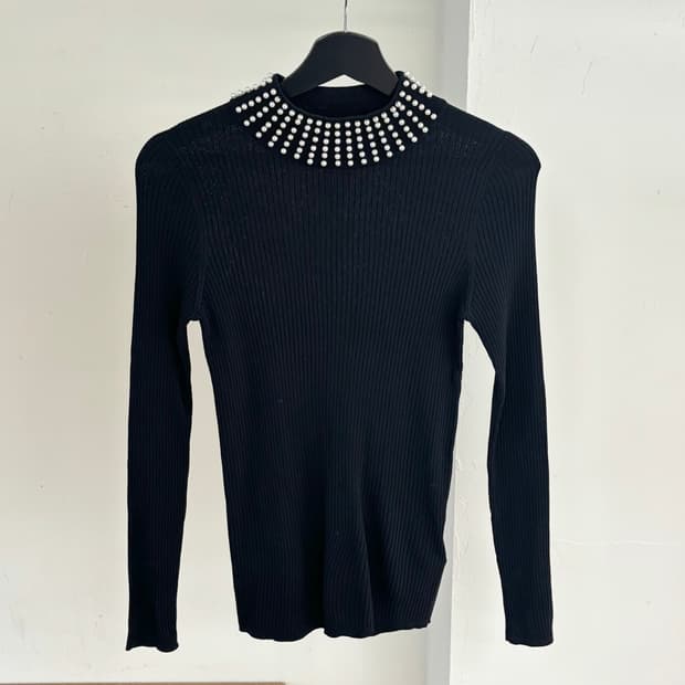 산드로 수제트 진주 칼라 골지 니트