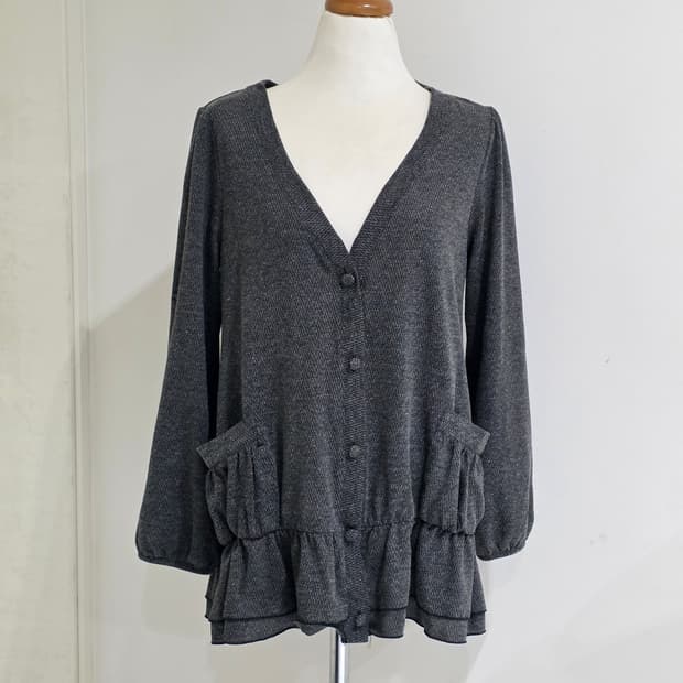 joky gal 일본빈티지)오네갸루 그레이 프릴 로맨틱 모리걸 니트가디건