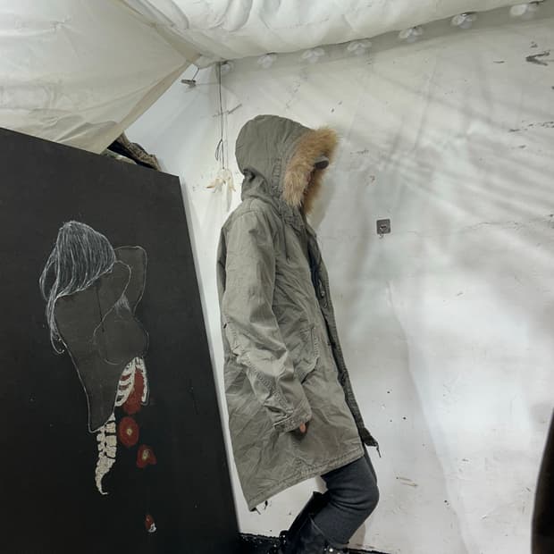 일본빈티지 울프죠 퍼 후드 야상 개파카 y2k L