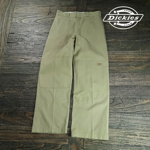 [디키즈] 로고 패치 더블니 와이드 워크 팬츠 베이지 M20064