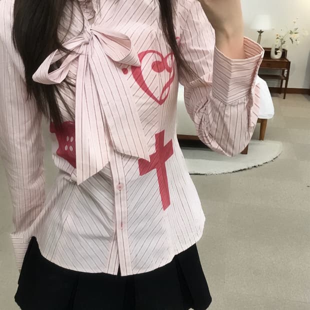Ribbon Stripe Pink Shirt