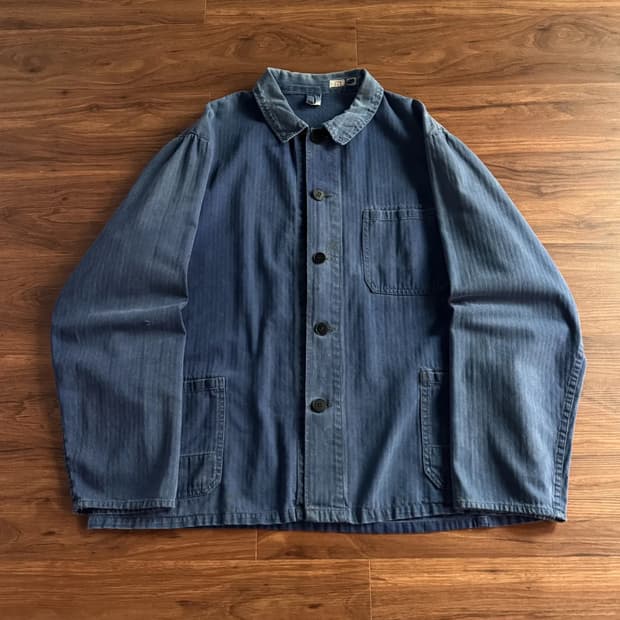 [XL]80's 빈티지 워싱 헤링본 프렌치 워크자켓