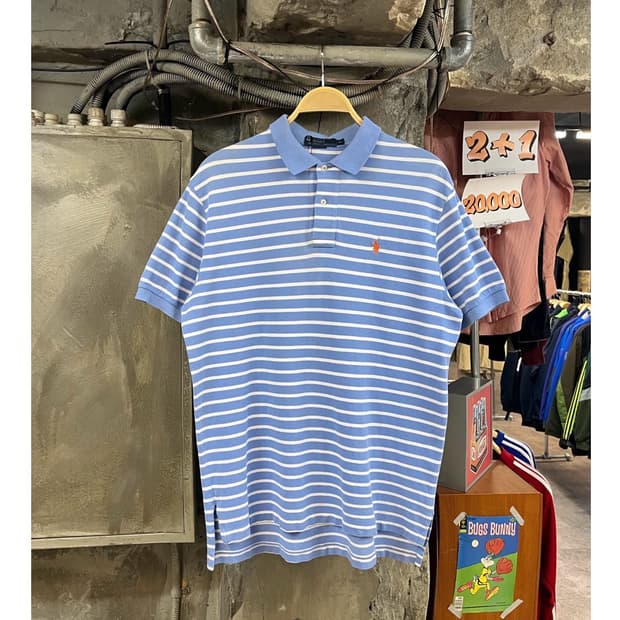 폴로 랄프로렌 스트라이프 반팔 카라티 스카이블루 M #csz3154