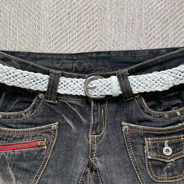 빈티지 화이트 브레이디드 위빙 벨트