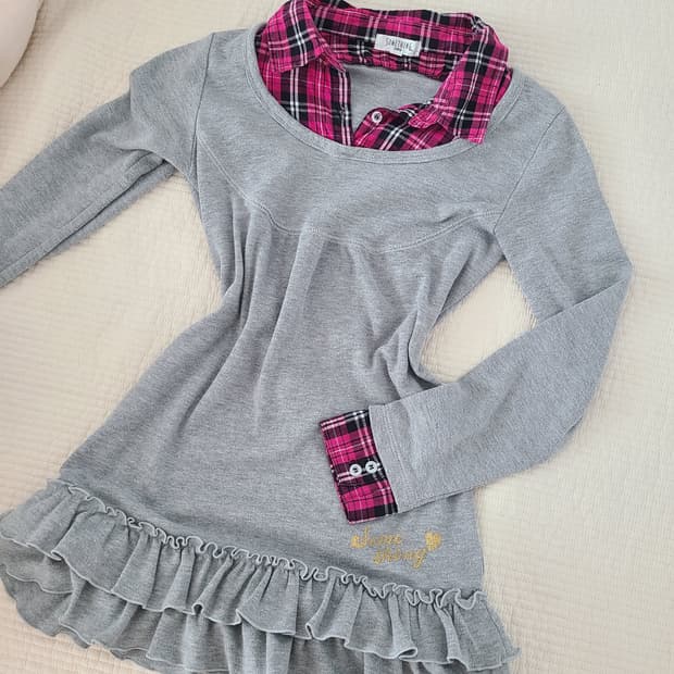 마즈깔 캐캐체 달천 히메 갸루 핑크 체크 원피스 리즈리사 엑시즈팜 빈티지