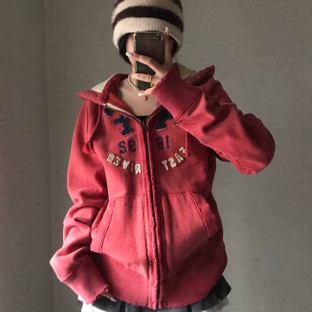 아베크롬비 레드 오버핏 후드집업