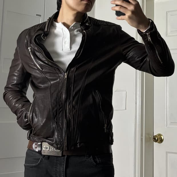 1st avenue 브라운 레더 자켓