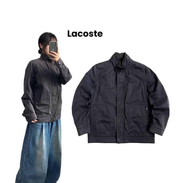 라코스테 스톤워싱 하이넥 나일론 집업 자켓