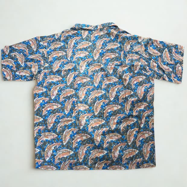 (L)파타고니아 90s vtg 하와이안 셔츠 물고기 패턴 파타로하 하프