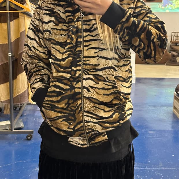 Hazuki y2k 레오파드 플리스 후드집업