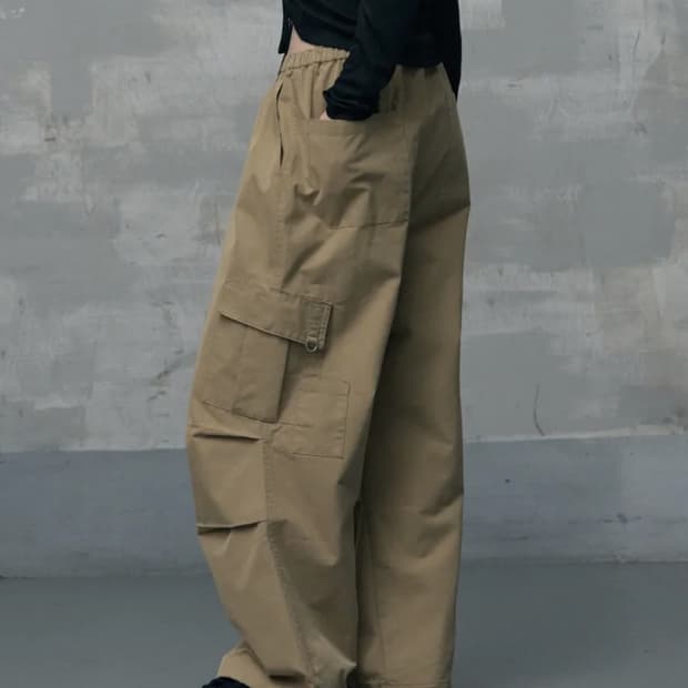 레더리 파라슈트 와이드 카고팬츠 베이지 L