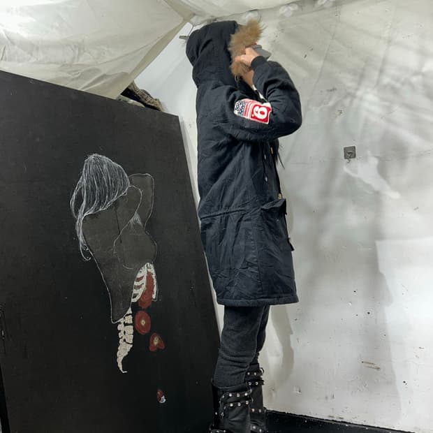 일본빈티지 RL 블랙 울프죠 성조기 자수 퍼 후드 개파카 야상 M