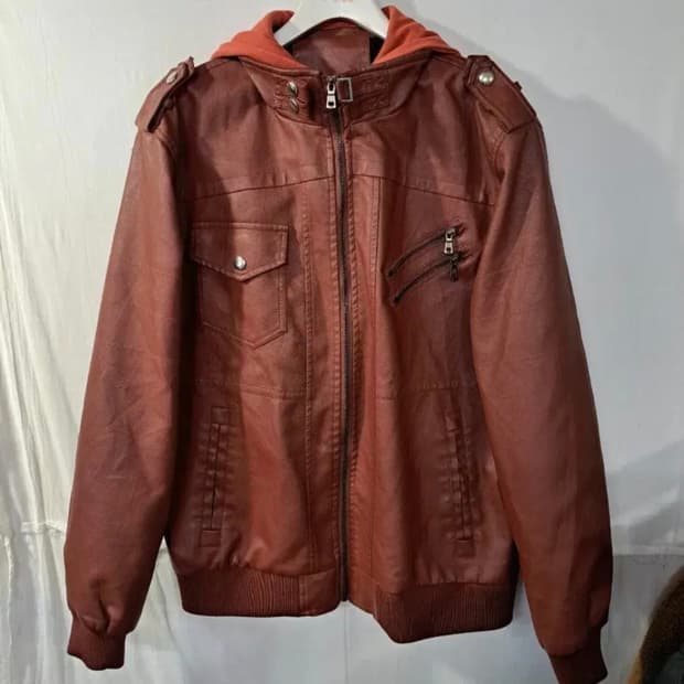 (마지막특가) 빈티지 후드 가죽 자켓 브라운