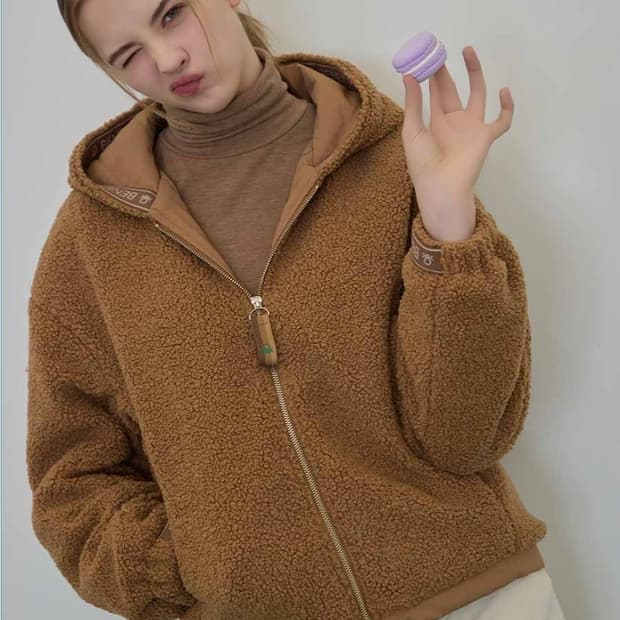 베네통 테디베어 패딩자켓 누빔 뽀글이 후드집업 L