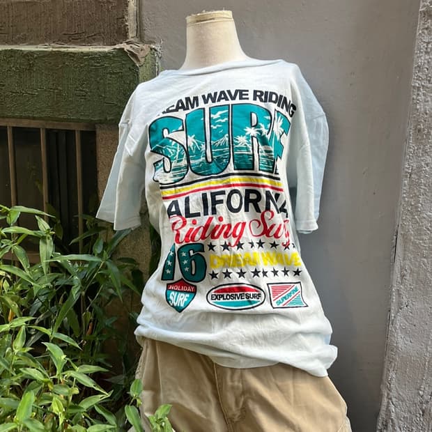일본빈티지 키치 surf 키치 프린팅 반팔티