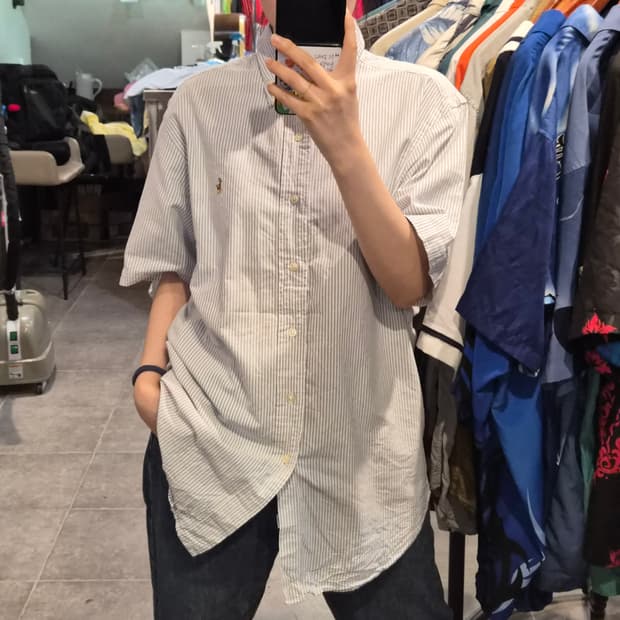 [NO.9] 폴로 반팔 스트라이프 셔츠 하늘&화이트