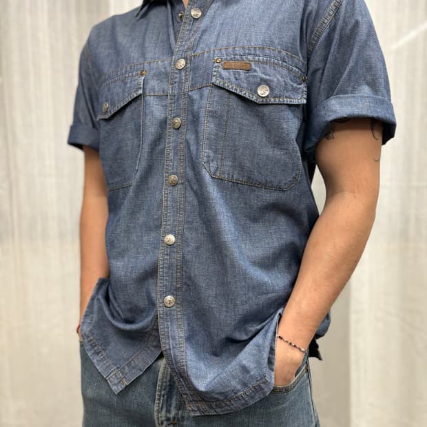 캘빈클라인 진스 샴브레이 데님 반팔 셔츠