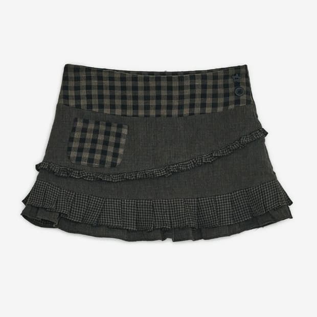 허그유어스킨 체크 러플 미니 스커트 (브라운)