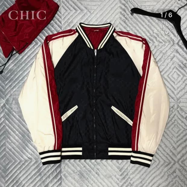 구찌 쉐리 사이드 라인 나일론 봄버 트랙 바람막이 (화이트/레드/블랙)