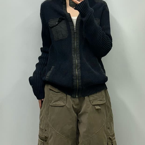 캘빈클라인 네이비 포켓 골지 니트 집업