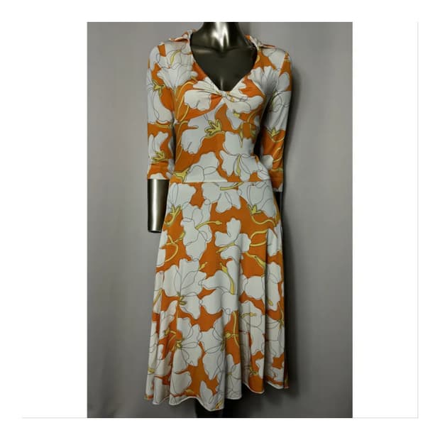 모스키노 칩앤시크 오렌지 플라워패턴 꼬임넥 비스코스 저지 탑