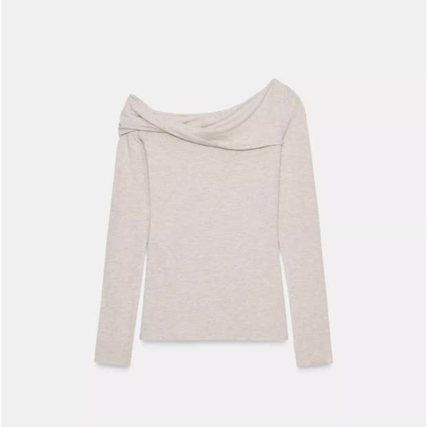 자라 zara 비대칭 네크라인 탑 그레이 베이지 3431/631/720