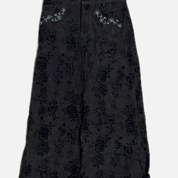 플라워 자수 패턴 데님 스커트