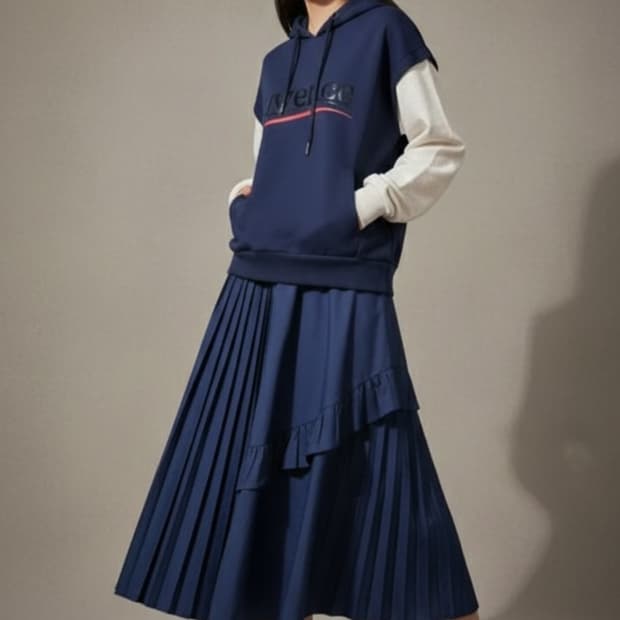 쥬시쥬디 레이어드 후드 져지 플리츠 원피스 66사이즈