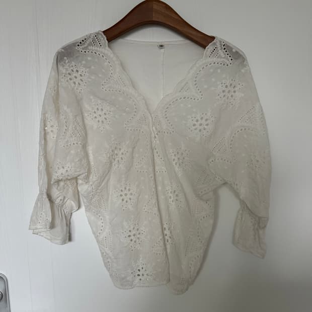 White Eyelet Lace Bell Sleeve Blouse