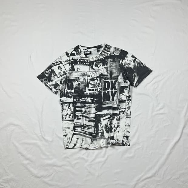 90‘s dkny 도나카란뉴욕 스펠아웃 픽쳐 올프린트 반팔티셔츠