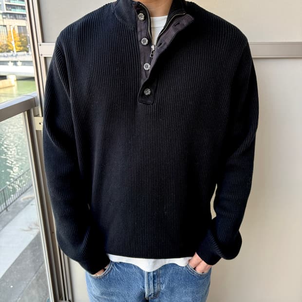 일본 브랜드 빈티지 반집업 블랙 니트