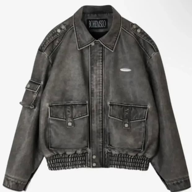 보헤미안서울 레더 봄버 자켓 워시드 그레이