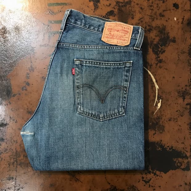 리바이스 527 그린 블루 워시드 데님 팬츠 허리 35 36 사이즈 
