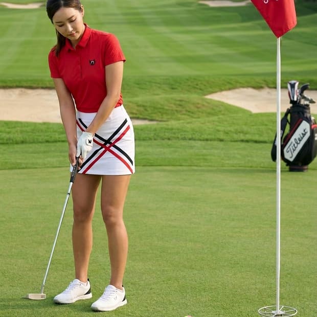 WACC 왁골프 여성 신품급 유로펀칭 반팔티셔츠 레드 1호 (S)