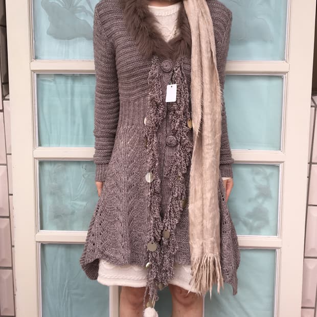 Fur trimming knit cardigan