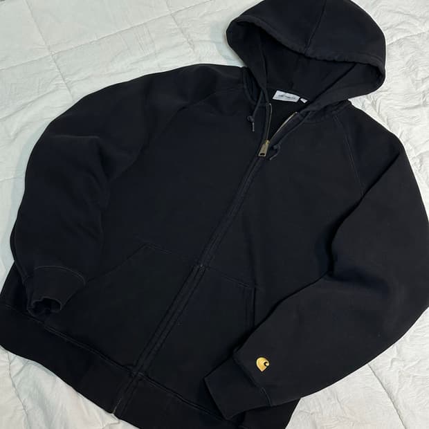 칼하트 WIP 블랙 후드 집업 라지